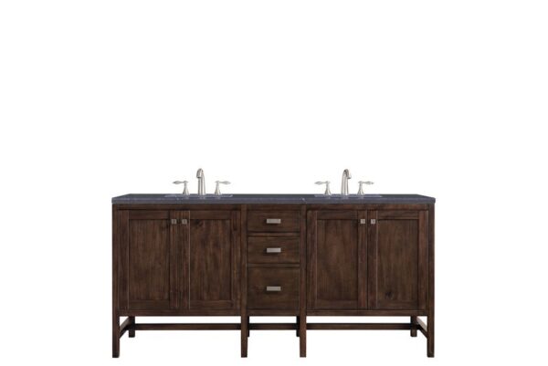 James Martin E444-V72-MCA-3CSP Addison 72 Inch Double Vanity Cabinet in Mid Century Acacia with 3 cm Charcoal Soapstone Quartz Top with Sink