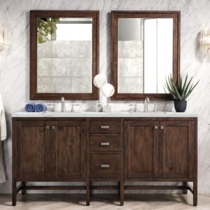 James Martin E444-V72-MCA-3ENC Addison 72 Inch Double Vanity Cabinet with Ethereal Noctis Quartz Top - Mid Century Acacia