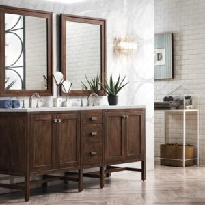 James Martin E444-V72-MCA-3ENC Addison 72 Inch Double Vanity Cabinet with Ethereal Noctis Quartz Top - Mid Century Acacia