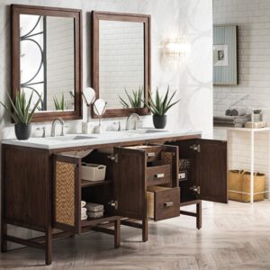 James Martin E444-V72-MCA-3ENC Addison 72 Inch Double Vanity Cabinet with Ethereal Noctis Quartz Top - Mid Century Acacia