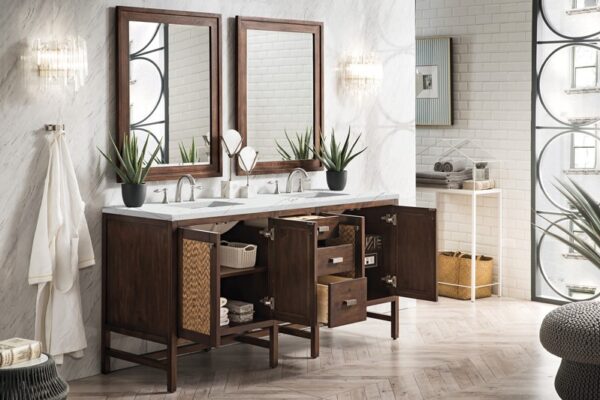 James Martin E444-V72-MCA-3ENC Addison 72 Inch Double Vanity Cabinet with Ethereal Noctis Quartz Top - Mid Century Acacia