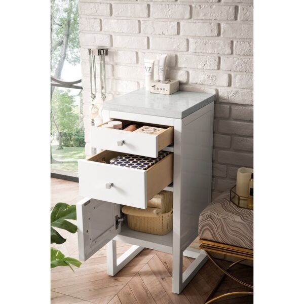 James Martin E645-B15L-GW-3AF Athens 15 Inch Cabinet with Drawers and Door in Glossy White with 3 CM Arctic Fall Solid Surface Top