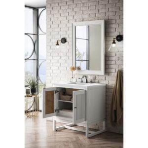 James Martin E645-V30-GW-3AF Athens 30 Inch Single Vanity Cabinet in Glossy White with 3 CM Arctic Fall Solid Surface Countertop