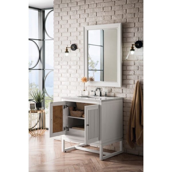 James Martin E645-V30-GW-3CAR Athens 30 Inch Single Vanity Cabinet in Glossy White with 3 CM Carrara White Top