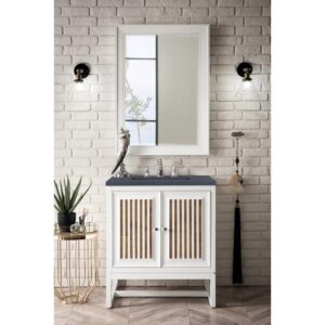 James Martin E645-V30-GW-3CSP Athens 30 Inch Single Vanity Cabinet in Glossy White with 3 CM Charcoal Soapstone Quartz Top