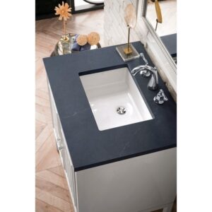 James Martin E645-V30-GW-3CSP Athens 30 Inch Single Vanity Cabinet in Glossy White with 3 CM Charcoal Soapstone Quartz Top