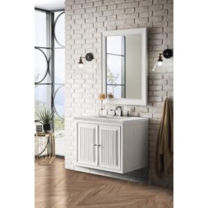 James Martin E645-V30-GW-3EJP Athens 30 Inch Single Vanity Cabinet in Glossy White with 3 CM Eternal Jasmine Pearl Quartz Top