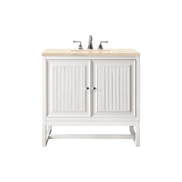 James Martin E645-V30-GW-3EMR Athens 30 Inch Single Vanity Cabinet in Glossy White with 3 CM Eternal Marfil Top