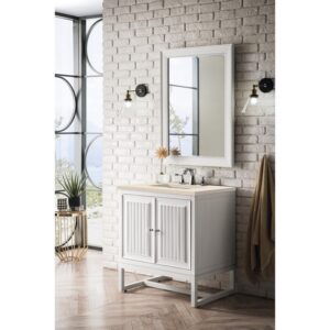 James Martin E645-V30-GW-3EMR Athens 30 Inch Single Vanity Cabinet in Glossy White with 3 CM Eternal Marfil Top