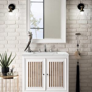 James Martin E645-V30-GW-3ENC Athens 30 Inch Single Vanity Cabinet with Ethereal Noctis Top - Glossy White