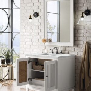 James Martin E645-V30-GW-3ENC Athens 30 Inch Single Vanity Cabinet with Ethereal Noctis Top - Glossy White