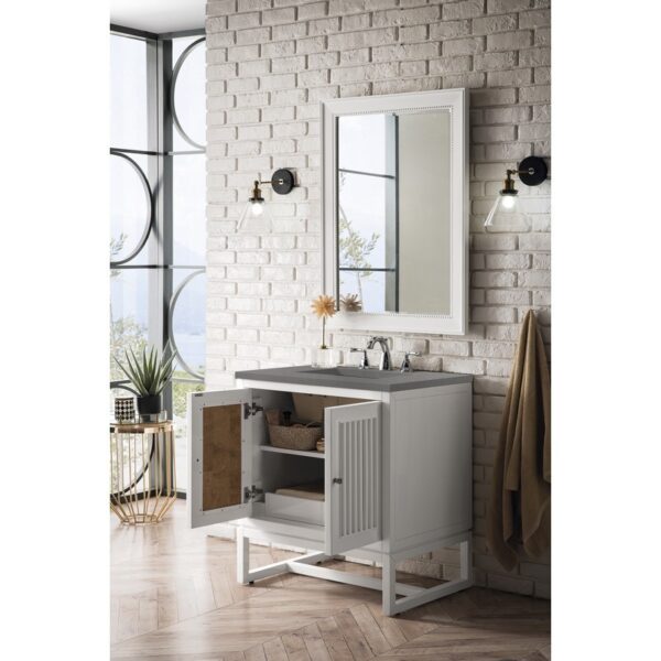 James Martin E645-V30-GW-3GEX Athens 30 Inch Single Vanity Cabinet in Glossy White with 3 CM Grey Expo Quartz Top