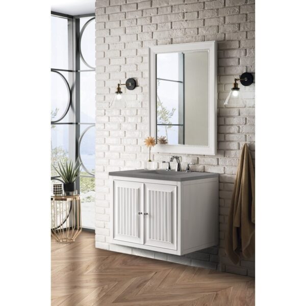 James Martin E645-V30-GW-3GEX Athens 30 Inch Single Vanity Cabinet in Glossy White with 3 CM Grey Expo Quartz Top