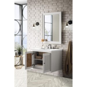 James Martin E645-V30-GW-3WZ Athens 30 Inch Single Vanity Cabinet in Glossy White with 3cm White Zeus Quartz Top