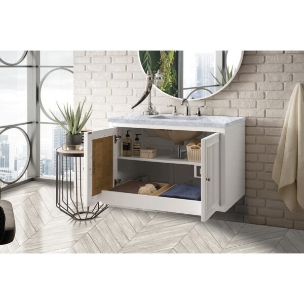 James Martin E645-V36-GW-3CAR Athens 36 Inch Single Vanity Cabinet in Glossy White with 3 CM Carrara White Top