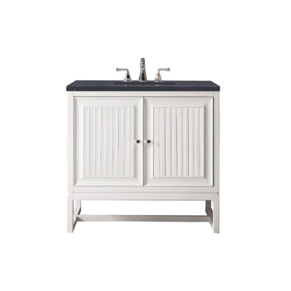 James Martin E645-V36-GW-3CSP Athens 36 Inch Single Vanity Cabinet in Glossy White with 3 CM Charcoal Soapstone Quartz Top