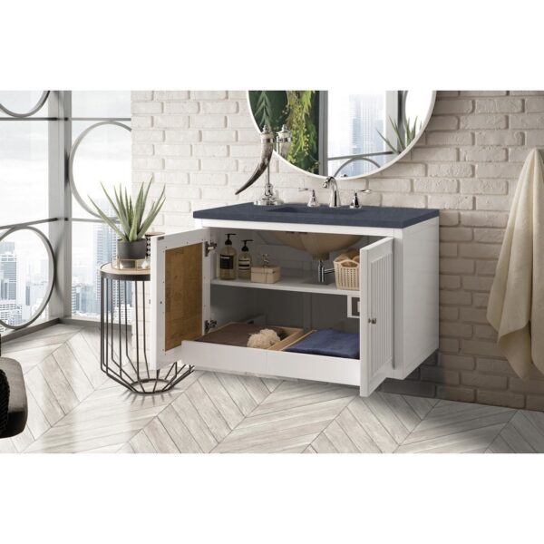 James Martin E645-V36-GW-3CSP Athens 36 Inch Single Vanity Cabinet in Glossy White with 3 CM Charcoal Soapstone Quartz Top