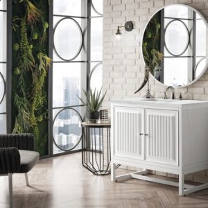 James Martin E645-V36-GW-3ENC Athens 36 Inch Single Vanity Cabinet with Ethereal Noctis Top - Glossy White