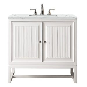 James Martin E645-V36-GW-3ENC Athens 36 Inch Single Vanity Cabinet with Ethereal Noctis Top - Glossy White