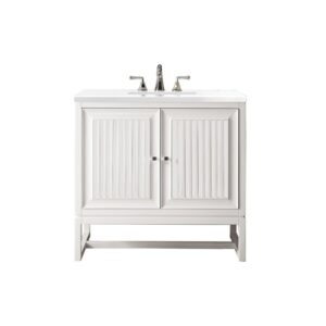 James Martin E645-V36-GW-3WZ Athens 36 Inch Single Vanity Cabinet in Glossy White with 3cm White Zeus Quartz Top