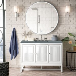 James Martin E645-V48-GW-3CBL Athens 48 Inch Single Vanity Cabinet with Cala Blue Top - Glossy White