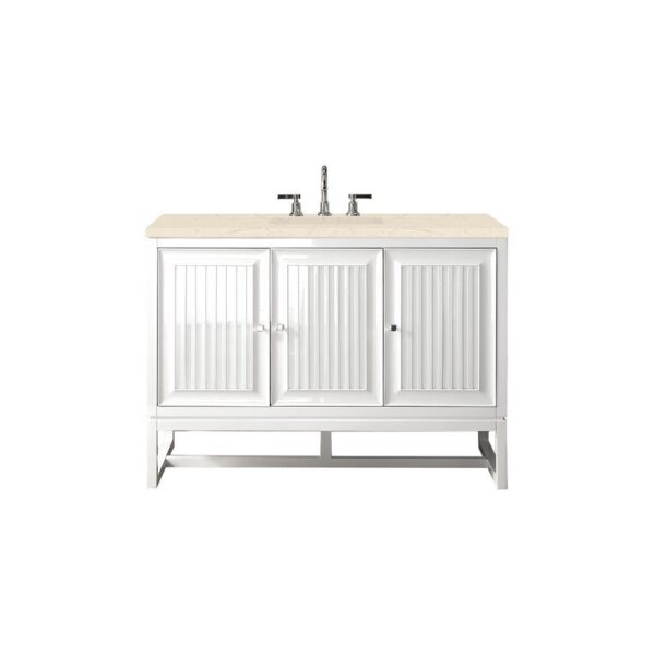 James Martin E645-V48-GW-3EMR Athens 48 Inch Single Vanity Cabinet in Glossy White with 3 CM Eternal Marfil Top