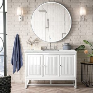 James Martin E645-V48-GW-3ENC Athens 48 Inch Single Vanity Cabinet with Ethereal Noctis Top - Glossy White