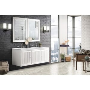 James Martin E645-V60D-GW-3AF Athens 60 Inch Double Vanity Cabinet in Glossy White with 3 CM Arctic Fall Solid Surface Countertop