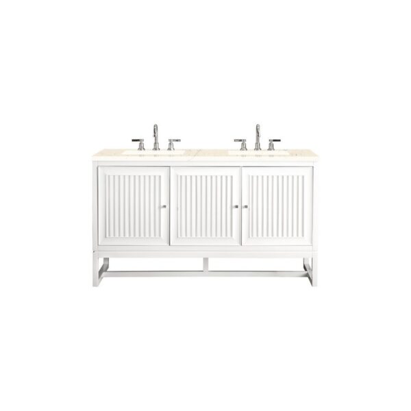 James Martin E645-V60D-GW-3EMR Athens 60 Inch Double Vanity Cabinet in Glossy White with 3 CM Eternal Marfil Top