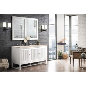 James Martin E645-V60D-GW-3EMR Athens 60 Inch Double Vanity Cabinet in Glossy White with 3 CM Eternal Marfil Top