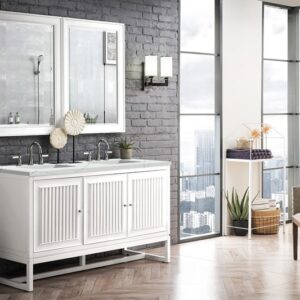 James Martin E645-V60D-GW-3ENC Athens 60 Inch Double Vanity Cabinet with Ethereal Noctis Top - Glossy White