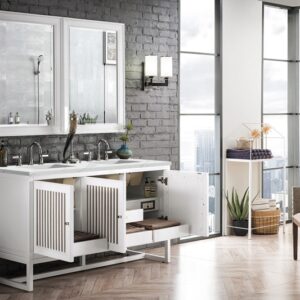 James Martin E645-V60D-GW-3ENC Athens 60 Inch Double Vanity Cabinet with Ethereal Noctis Top - Glossy White