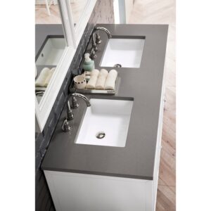 James Martin E645-V60D-GW-3GEX Athens 60 Inch Double Vanity Cabinet in Glossy White with 3 CM Grey Expo Quartz Top