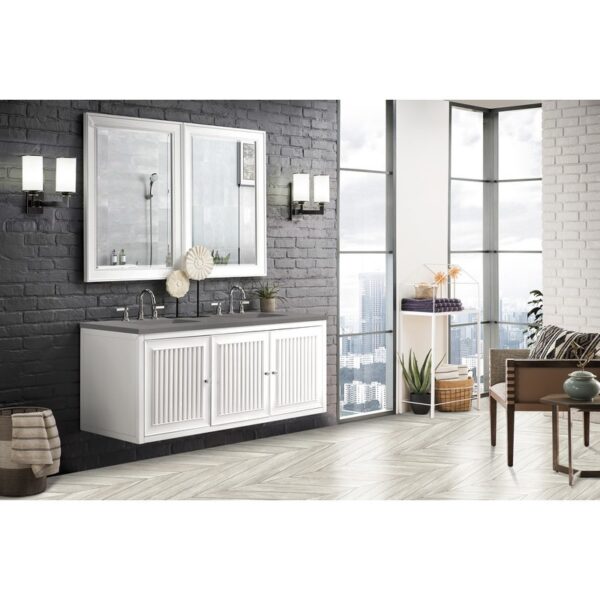 James Martin E645-V60D-GW-3GEX Athens 60 Inch Double Vanity Cabinet in Glossy White with 3 CM Grey Expo Quartz Top