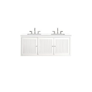 James Martin E645-V60D-GW-3WZ Athens 60 Inch Double Vanity Cabinet in Glossy White with 3cm White Zeus Quartz Top