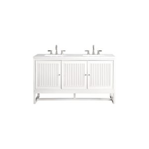 James Martin E645-V60D-GW-3WZ Athens 60 Inch Double Vanity Cabinet in Glossy White with 3cm White Zeus Quartz Top