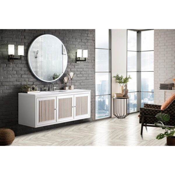 James Martin E645-V60S-GW-3AF Athens 60 Inch Single Vanity Cabinet in Glossy White with 3 CM Arctic Fall Solid Surface Countertop