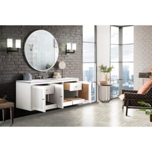 James Martin E645-V60S-GW-3AF Athens 60 Inch Single Vanity Cabinet in Glossy White with 3 CM Arctic Fall Solid Surface Countertop