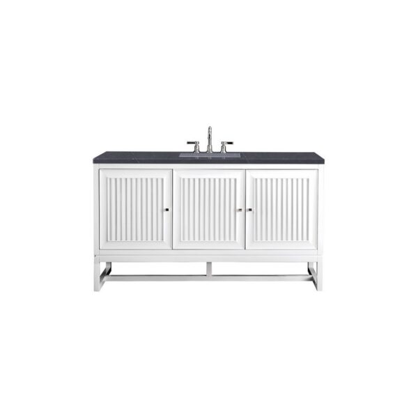 James Martin E645-V60S-GW-3CSP Athens 60 Inch Single Vanity Cabinet in Glossy White with 3 CM Charcoal Soapstone Quartz Top