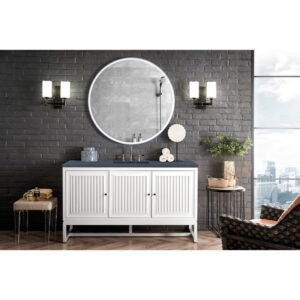 James Martin E645-V60S-GW-3CSP Athens 60 Inch Single Vanity Cabinet in Glossy White with 3 CM Charcoal Soapstone Quartz Top