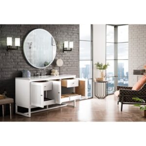 James Martin E645-V60S-GW-3EJP Athens 60 Inch Single Vanity Cabinet in Glossy White with 3 CM Eternal Jasmine Pearl Quartz Top