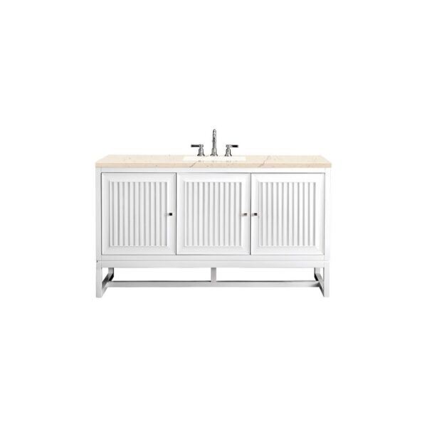 James Martin E645-V60S-GW-3EMR Athens 60 Inch Single Vanity Cabinet in Glossy White with 3 CM Eternal Marfil Top