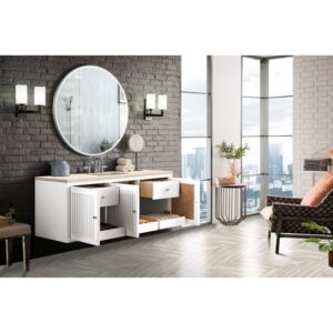 James Martin E645-V60S-GW-3EMR Athens 60 Inch Single Vanity Cabinet in Glossy White with 3 CM Eternal Marfil Top