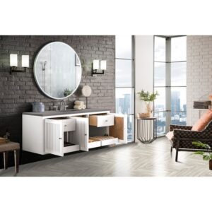 James Martin E645-V60S-GW-3GEX Athens 60 Inch Single Vanity Cabinet in Glossy White with 3 CM Grey Expo Quartz Top