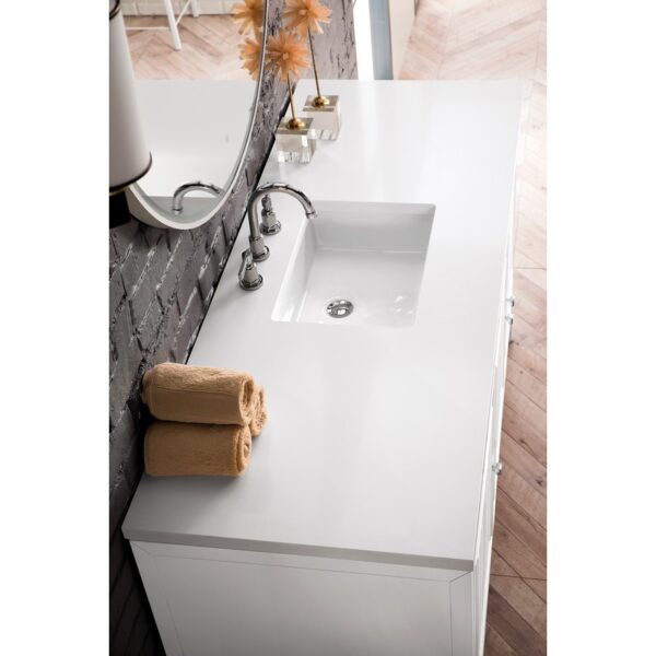 James Martin E645-V60S-GW-3WZ Athens 60 Inch Single Vanity Cabinet in Glossy White with 3cm White Zeus Quartz Top