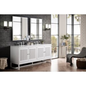 James Martin E645-V72-GW-3AF Athens 72 Inch Double Vanity Cabinet in Glossy White with 3 CM Arctic Fall Solid Surface Countertop