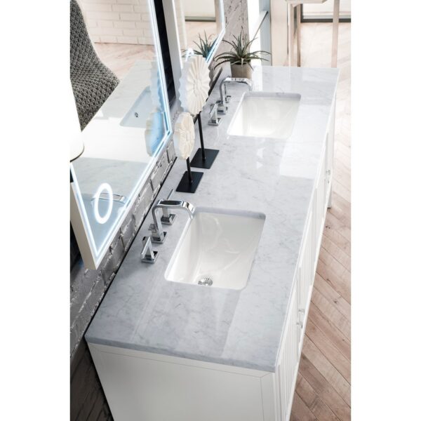 James Martin E645-V72-GW-3CAR Athens 72 Inch Double Vanity Cabinet in Glossy White with 3 CM Carrara White Top