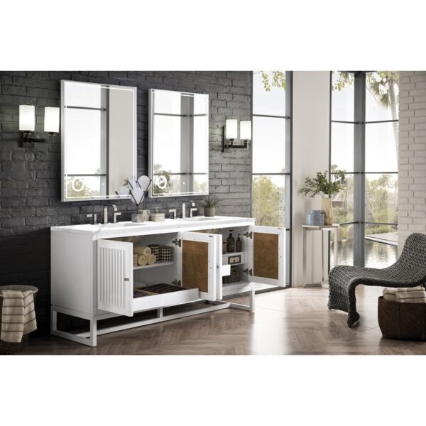 James Martin E645-V72-GW-3CAR Athens 72 Inch Double Vanity Cabinet in Glossy White with 3 CM Carrara White Top