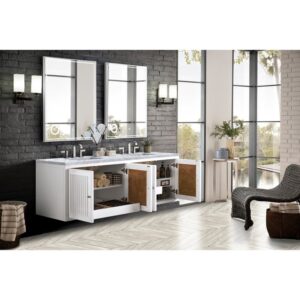 James Martin E645-V72-GW-3CAR Athens 72 Inch Double Vanity Cabinet in Glossy White with 3 CM Carrara White Top