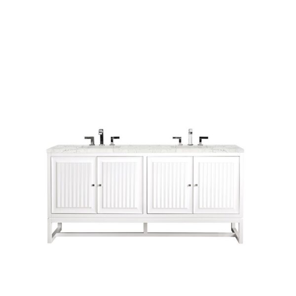 James Martin E645-V72-GW-3EJP Athens 72 Inch Double Vanity Cabinet in Glossy White with 3 CM Eternal Jasmine Pearl Quartz Top